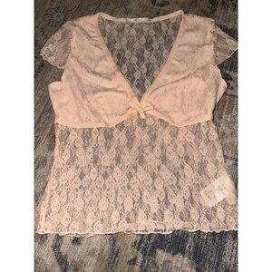 Kimchi Blue Pink Lace Top Sheer Babydoll Y2K Lingerie Style